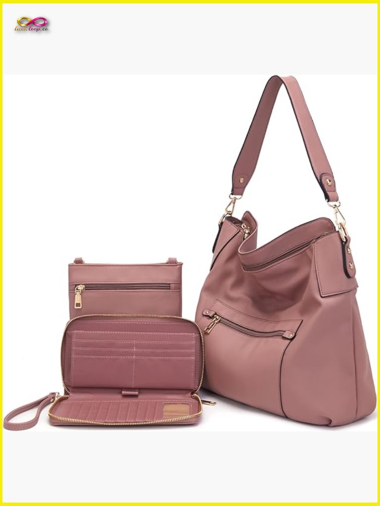 Large Crossbody Bag Set With Wallet Purse Hobo Shoulder Handbag Set 3 Piece
